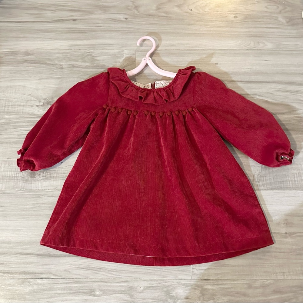 2T Toddler Dress Ruby Ribbed Chenille Ruffle Collar Baby Girl